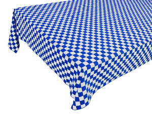 Cotton Tablecloth Checkered Print / 1 Inch Racecar Checkerboard Blue