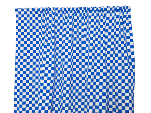 Cotton Curtain Checkered Print 58 Inch Wide Racecar 1 Inch Checkerboard Blue and White