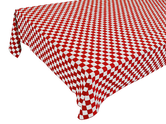 Cotton Tablecloth Checkered Print / 1 Inch Racecar Checkerboard Red