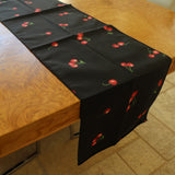 Cotton Print Table Runner Fruits Cherries Spread Black