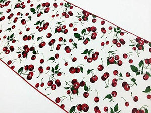 Cotton Print Table Runner Fruits Cherries Allover White