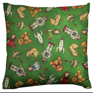 Flannel Christmas Pillow/Sham Cushion Cover - Children's Toys Green