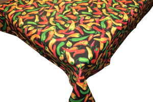 Cotton Tablecloth Fruits Print Chili Peppers - Black