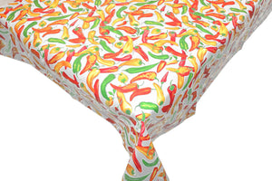 Cotton Tablecloth Fruits Print Chili Peppers - White