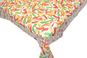 Cotton Tablecloth Fruits Print Chili Peppers White