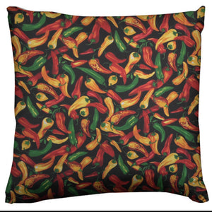 Cotton Fruits Chili Peppers Throw Pillow/Sham Cushion Cover - Black