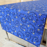100% Cotton Table Runner Christmas / Event Decoration Stars and Tinsel Blue