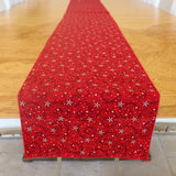 100% Cotton Table Runner Christmas / Event Decoration Stars and Tinsel Red
