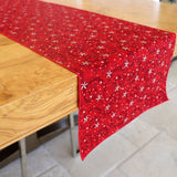 100% Cotton Table Runner Christmas / Event Decoration Stars and Tinsel Red