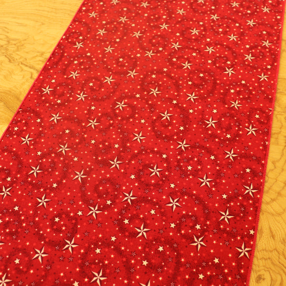 100% Cotton Table Runner Christmas / Event Decoration Stars and Tinsel Red