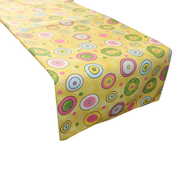 Cotton Print Table Runner Circles Yellow