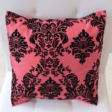Flocked Damask Decorative Throw Pillow/Sham Cushion Cover Black on Coral