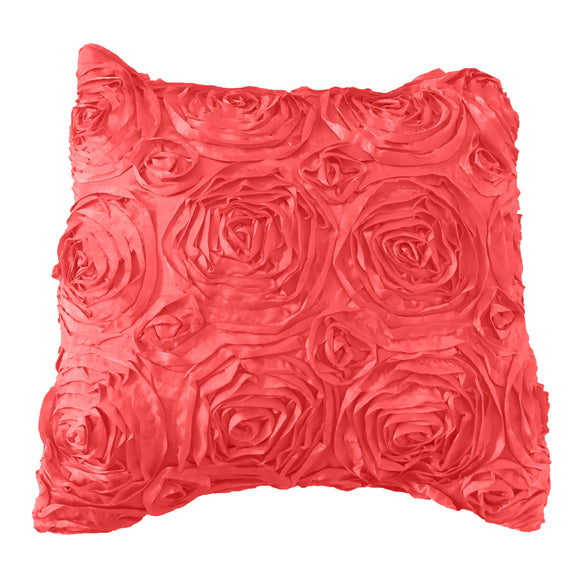 Satin Rosette Decorative Throw Pillow/Sham Cushion Cover Coral
