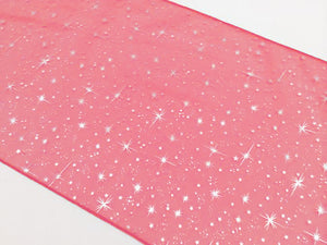 Light Weight Sheer Organza with Silver Stars Decorative Table Runner Coral