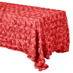 Satin Rosette 3D Pop-Up Floral Tablecloth Coral