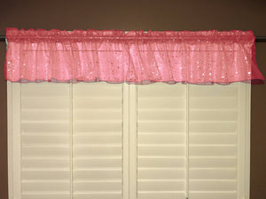 Silver Stars on Sheer Organza Tinted Window Valance 58" Wide Coral