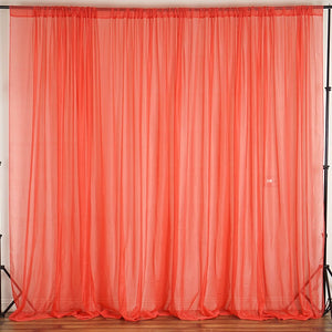 Sheer Chiffon Curtain Panel 58 Inch Wide Window Treatment Coral