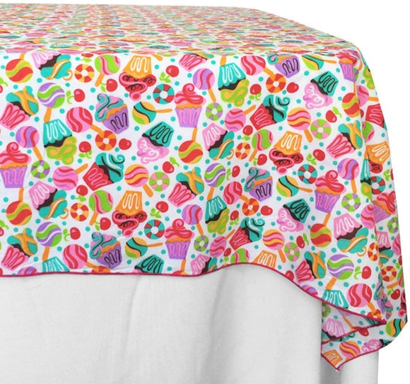 Cotton Tablecloth Fruits Print Cupcakes and Candy
