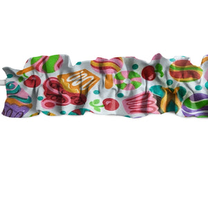 Cupcakes and Candy Print Cotton Curtain Sleeve Topper Window Treatment