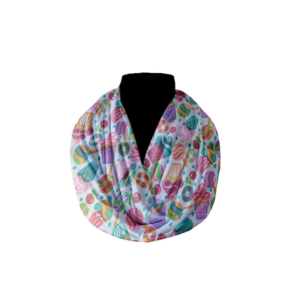 Cotton Blend Infinity Scarf Cupcakes and Candy Print