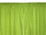 Cotton Eyelet Window Curtains Scalloped Sides (2 Piece Set) 42" Wide Panels - Lime Green