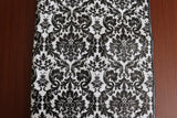 Plastic Table Runner Non-Slip Flannel Backing - Damask Black White