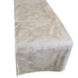 Plastic Table Runner Non-Slip Flannel Backing - Damask Ivory