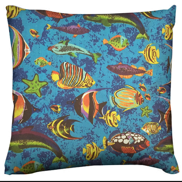 Cotton Fish Aquarium Animal Print Decorative Throw Pillow/Sham Cushion Cover Dark Blue