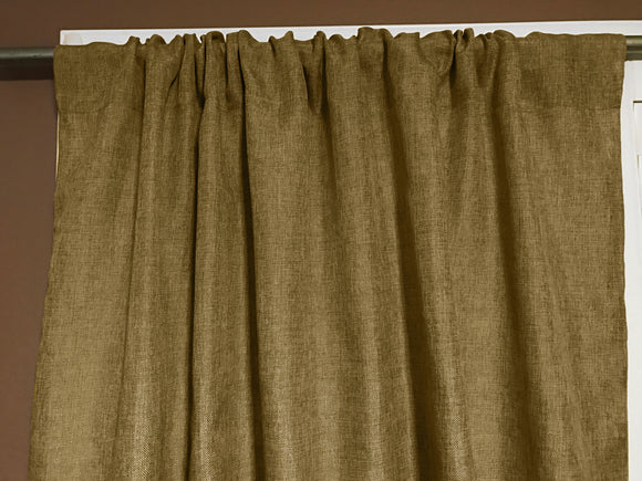 Faux Burlap Texture Polyester Solid Single Curtain Panel 58 Inch Wide Dark Gold