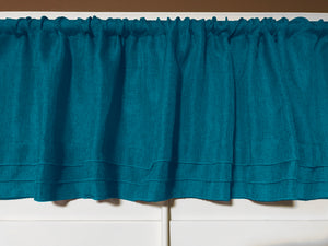 Faux Burlap Window Valance 58" Wide with Pleated Ruffles - Dark Turquoise