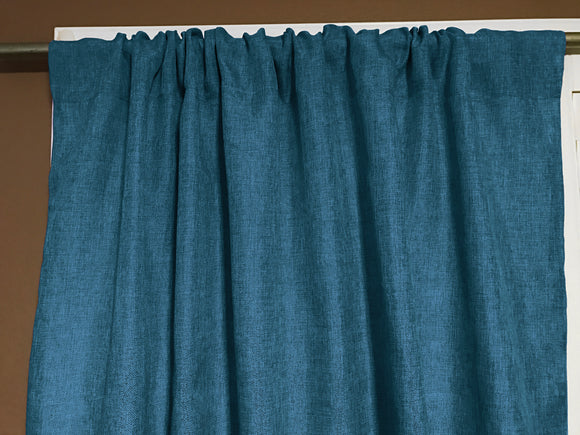 Faux Burlap Texture Polyester Solid Single Curtain Panel 58 Inch Wide Dark Turquoise