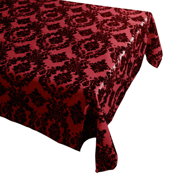 Flocking Damask Taffeta Tablecloth Black on Red