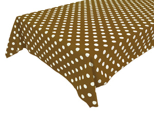 Cotton Tablecloth Polka Dots Print / White Dots on Brown