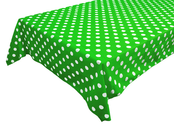 Cotton Tablecloth Polka Dots Print / White Dots on Green