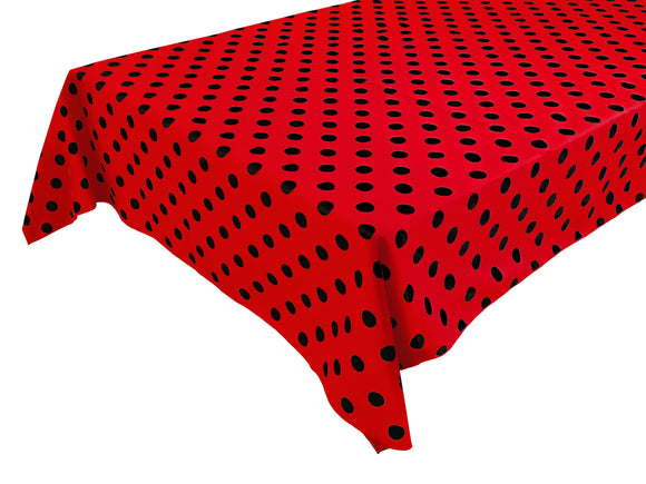 Cotton Tablecloth Polka Dots Print / Black Dots on Red