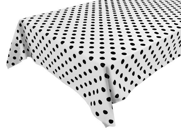 Cotton Tablecloth Polka Dots Print / Black Dots on White