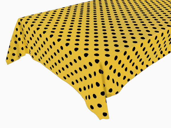 Cotton Tablecloth Polka Dots Print / Black Dots on Yellow