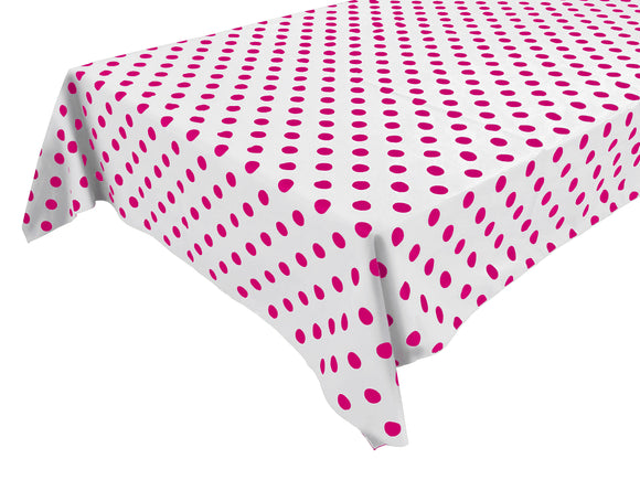 Cotton Tablecloth Polka Dots Print / Fuchsia Dots on White