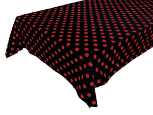 Cotton Tablecloth Polka Dots Print / Red Dots on Black