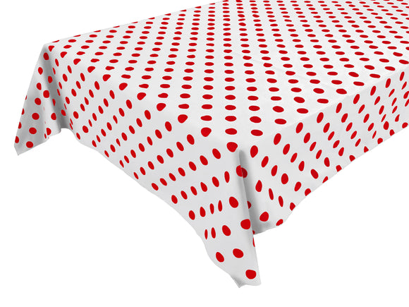 Cotton Tablecloth Polka Dots Print / Red Dots on White