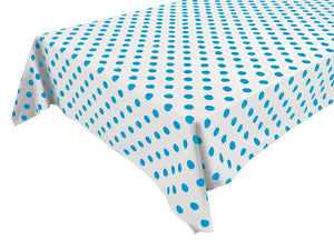 Cotton Tablecloth Polka Dots Print / Turquoise Dots on White