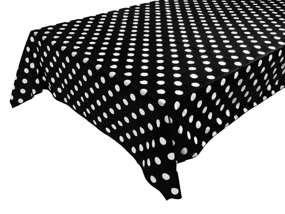 Cotton Tablecloth Polka Dots Print / White Dots on Black
