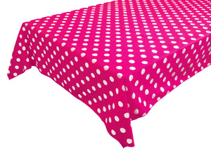 Cotton Tablecloth Polka Dots Print / White Dots on Fuchsia