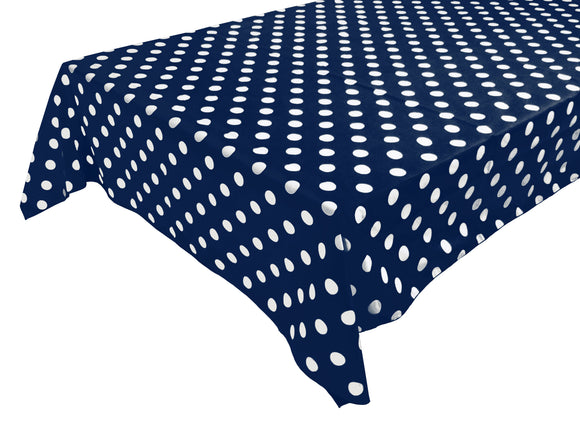 Cotton Tablecloth Polka Dots Print / White Dots on Navy