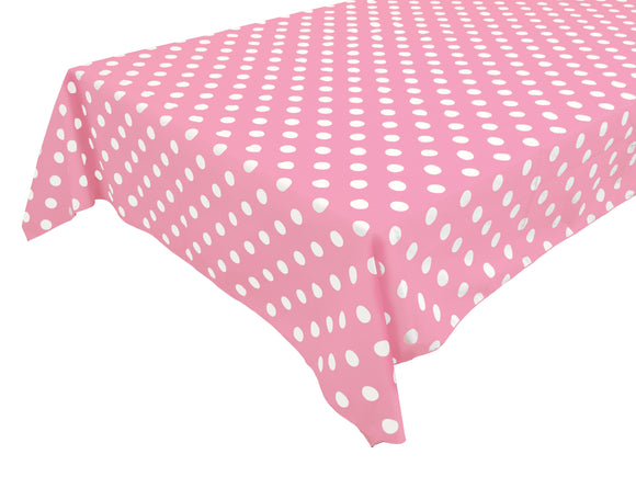Cotton Tablecloth Polka Dots Print / White Dots on Pink