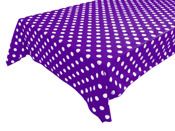 Cotton Tablecloth Polka Dots Print / White Dots on Purple