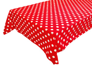Cotton Tablecloth Polka Dots Print / White Dots on Red