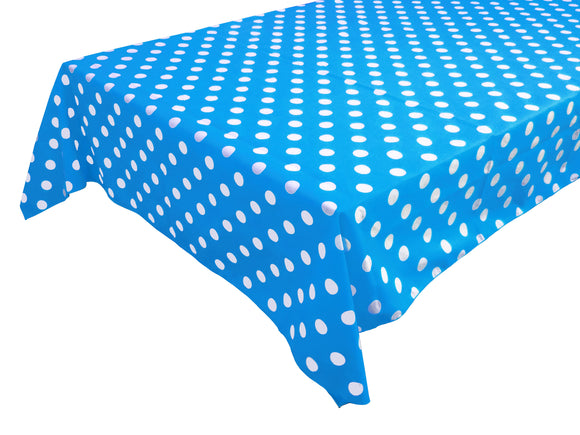 Cotton Tablecloth Polka Dots Print / White Dots on Turquoise