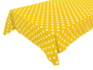 Cotton Tablecloth Polka Dots Print / White Dots on Yellow
