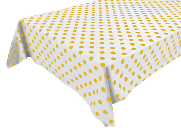 Cotton Tablecloth Polka Dots Print / Yellow Dots on White